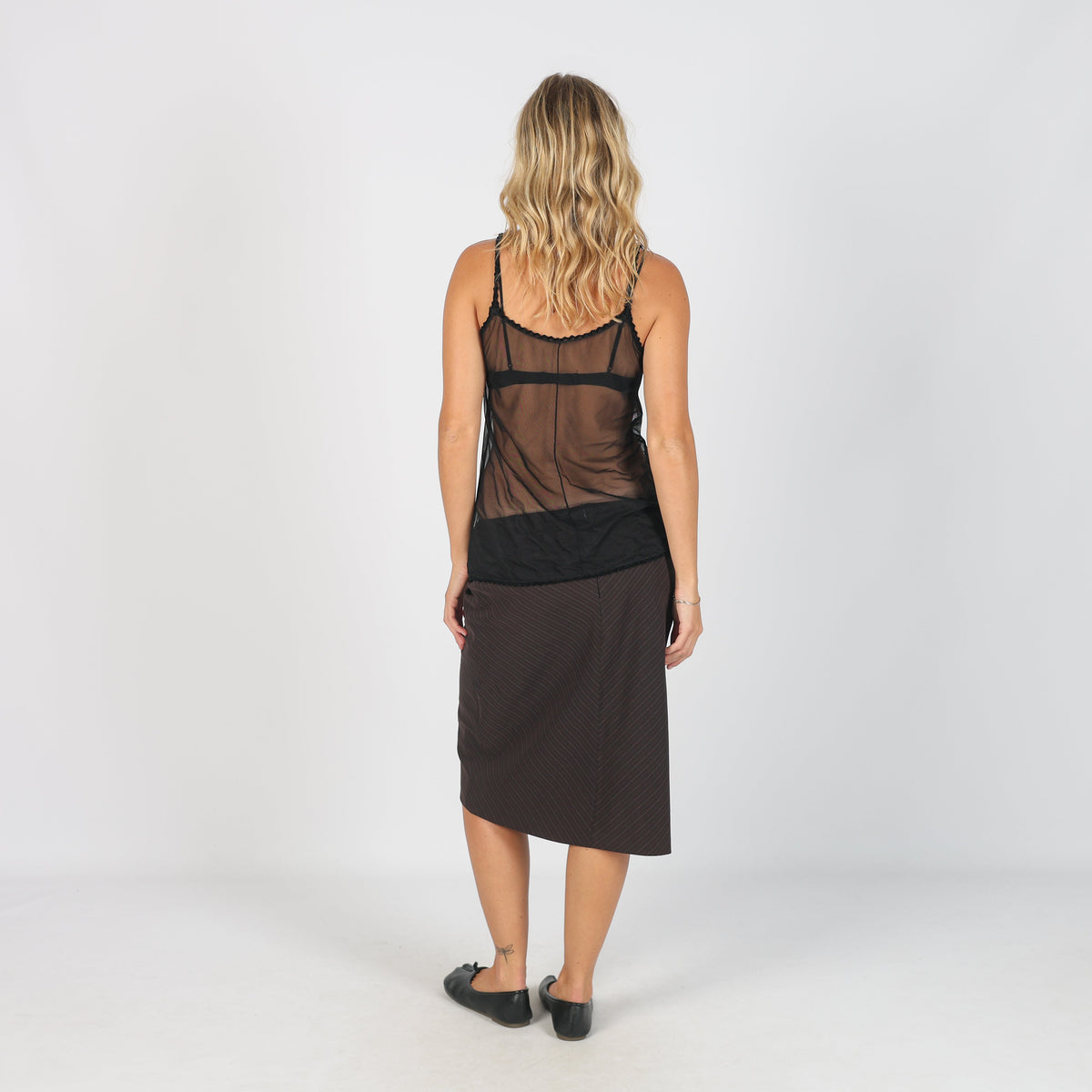 Brown Y2K Max&Co. Woven Midi Skirt Pinstripe (S)