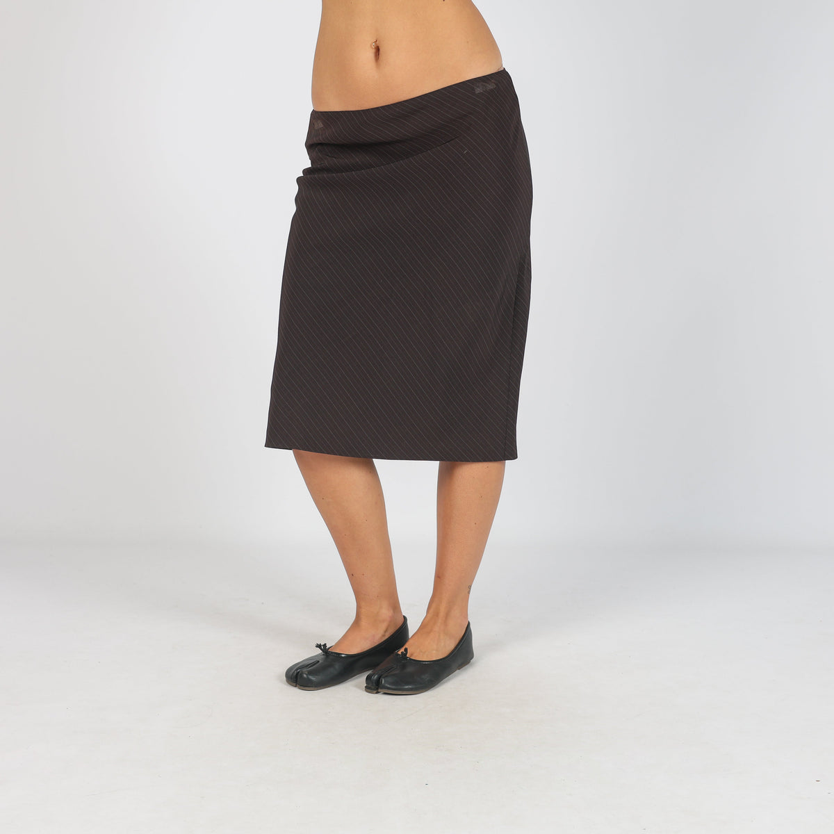 Brown Y2K Max&Co. Woven Midi Skirt Pinstripe (S)