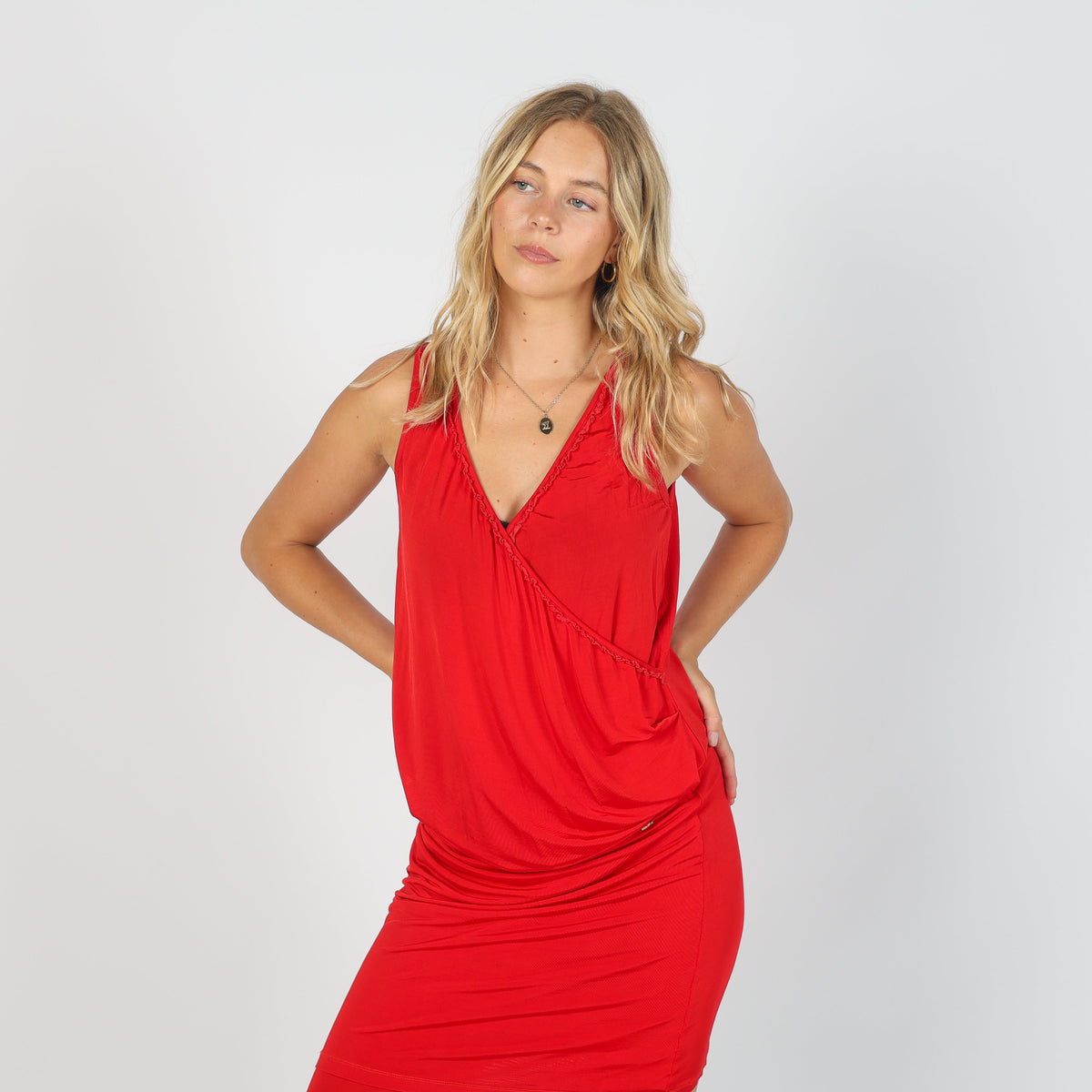 Red Y2K Galliano Woven Midi Dress (M)