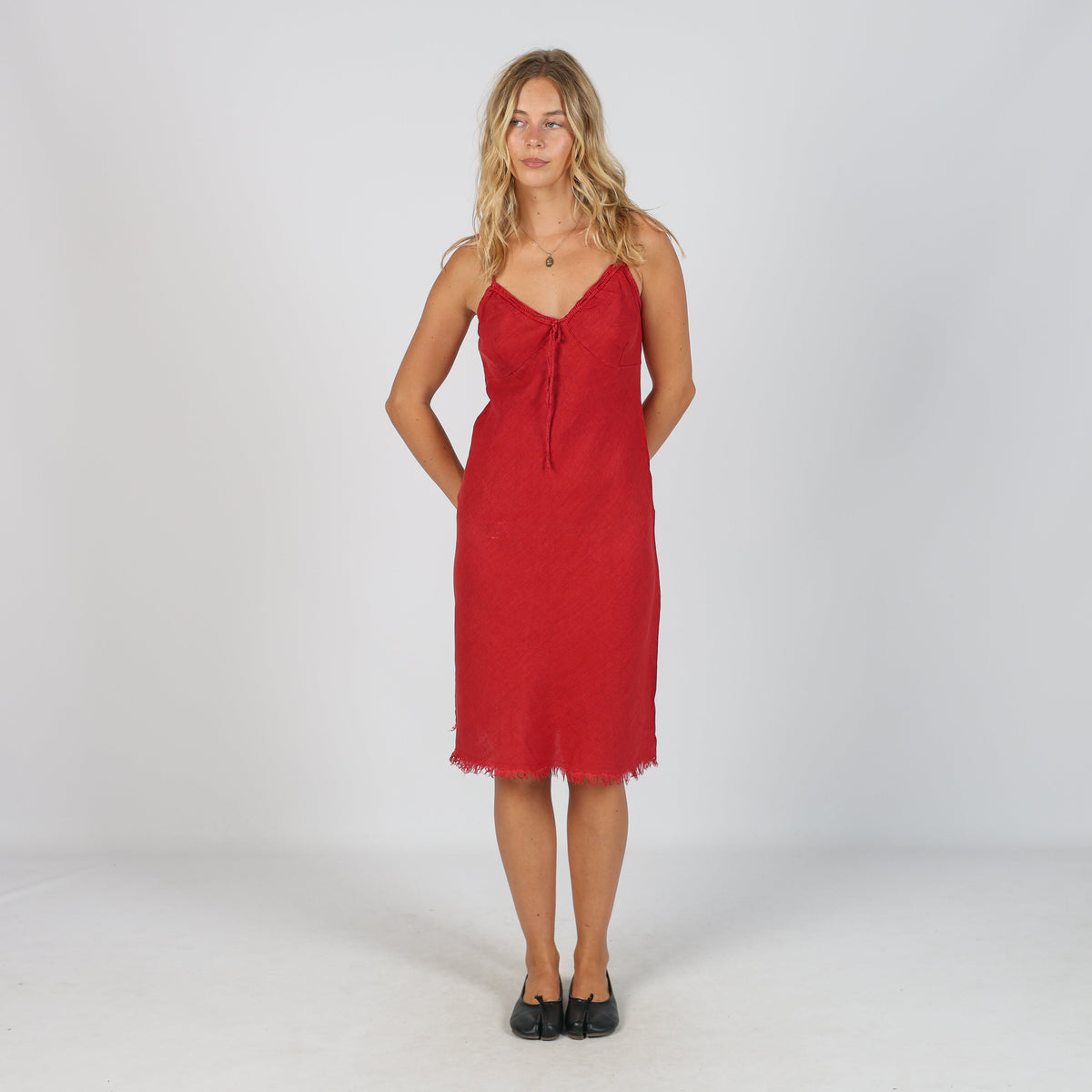 Red 90s Made in Italy Woven Midi Dress (S)