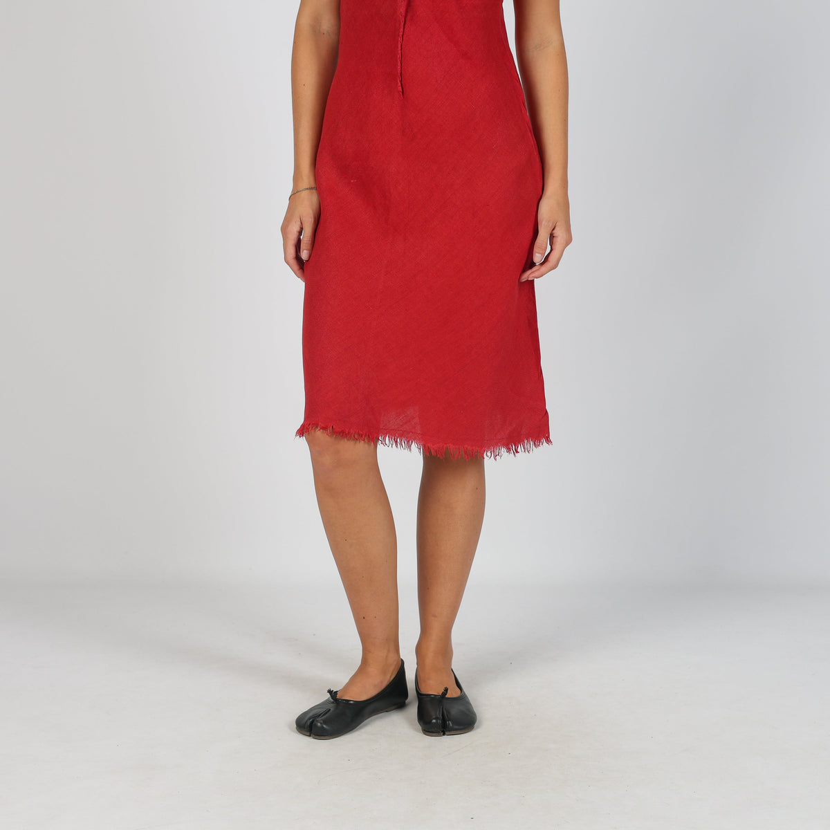 Red 90s Made in Italy Woven Midi Dress (S)