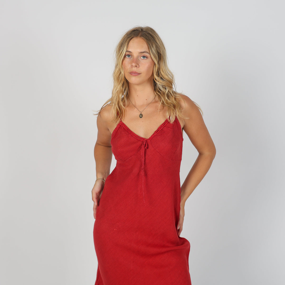 Red 90s Made in Italy Woven Midi Dress (S)