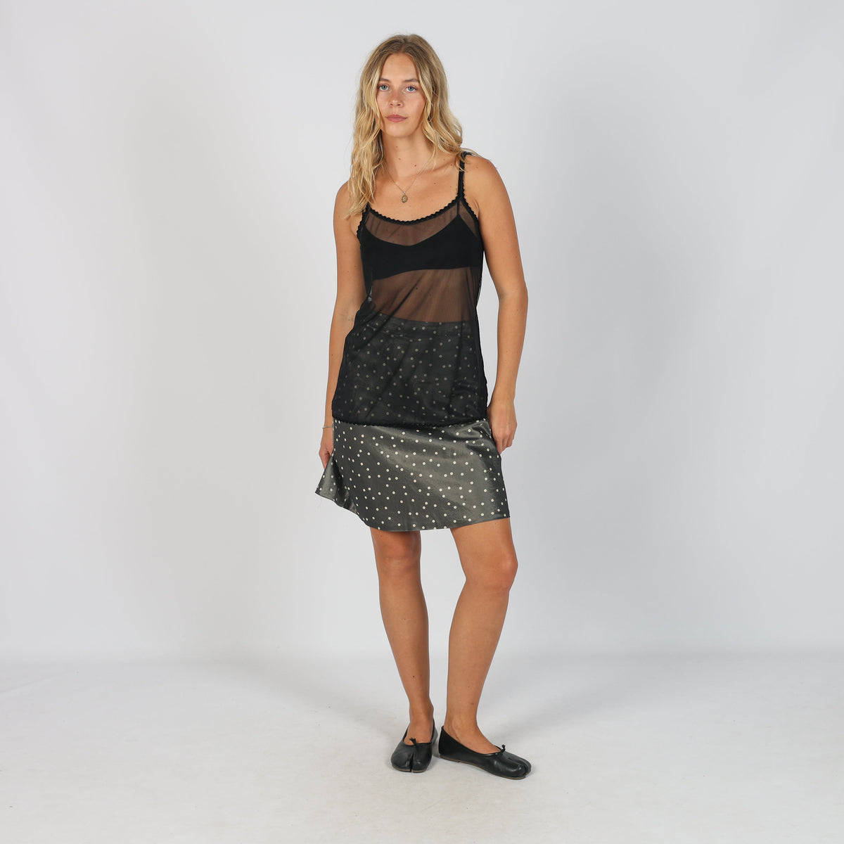 Charcoal Grey Y2K Fabrizio Lenzi Woven Mini Skirt Polkadot (XS)