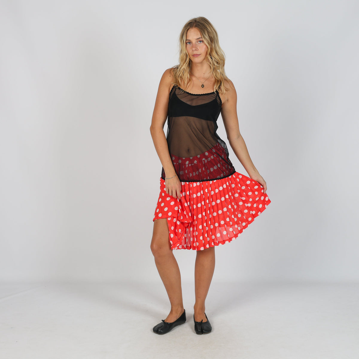 Red Y2K Woven Midi Skirt Polkadot (XS)