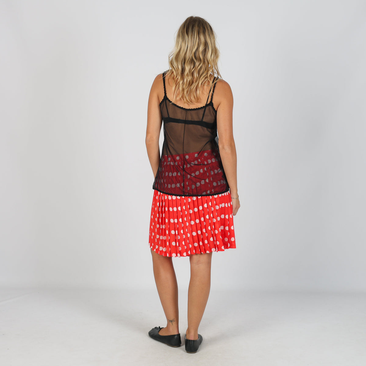 Red Y2K Woven Midi Skirt Polkadot (XS)