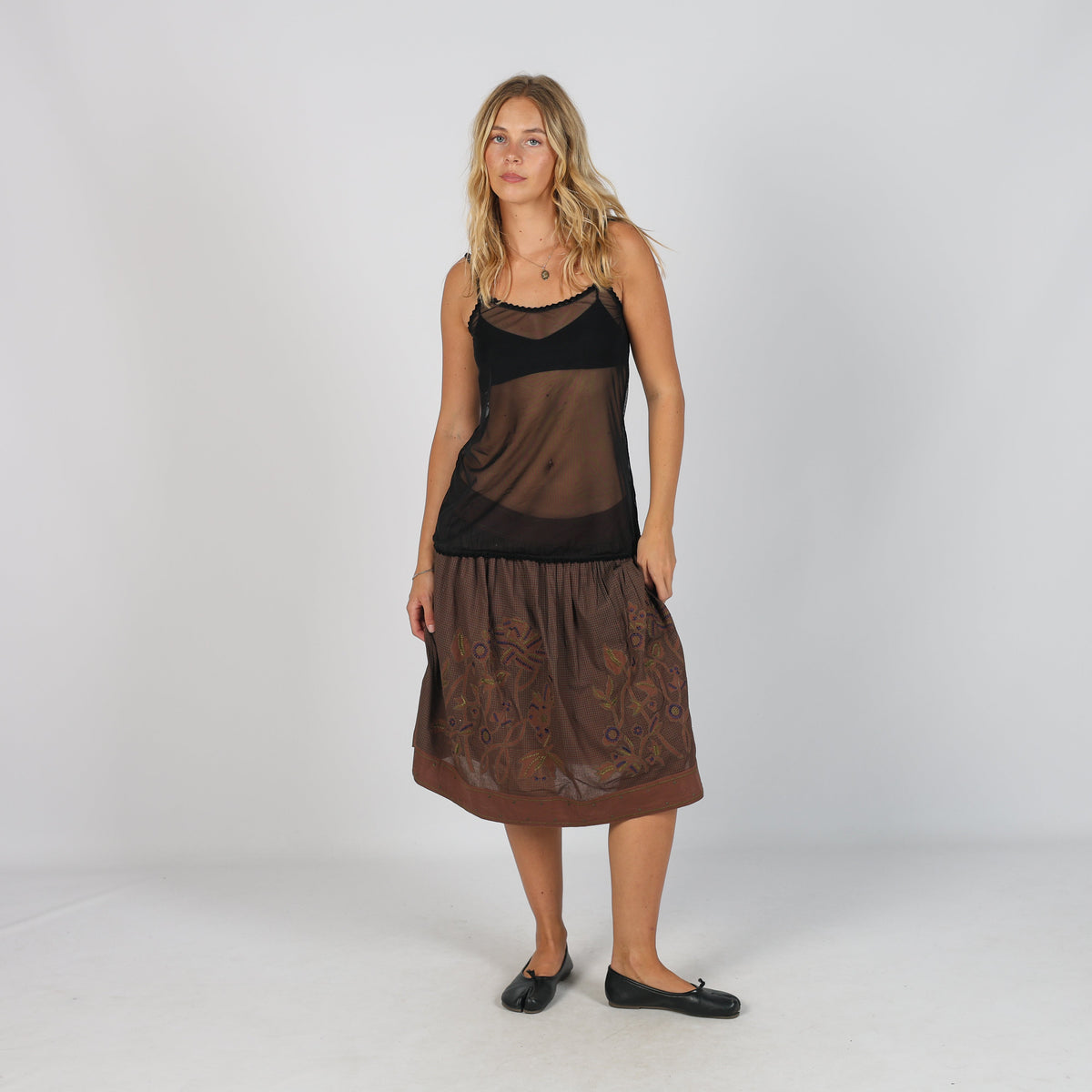 Brown Y2K Etam Woven Midi Skirt (S)