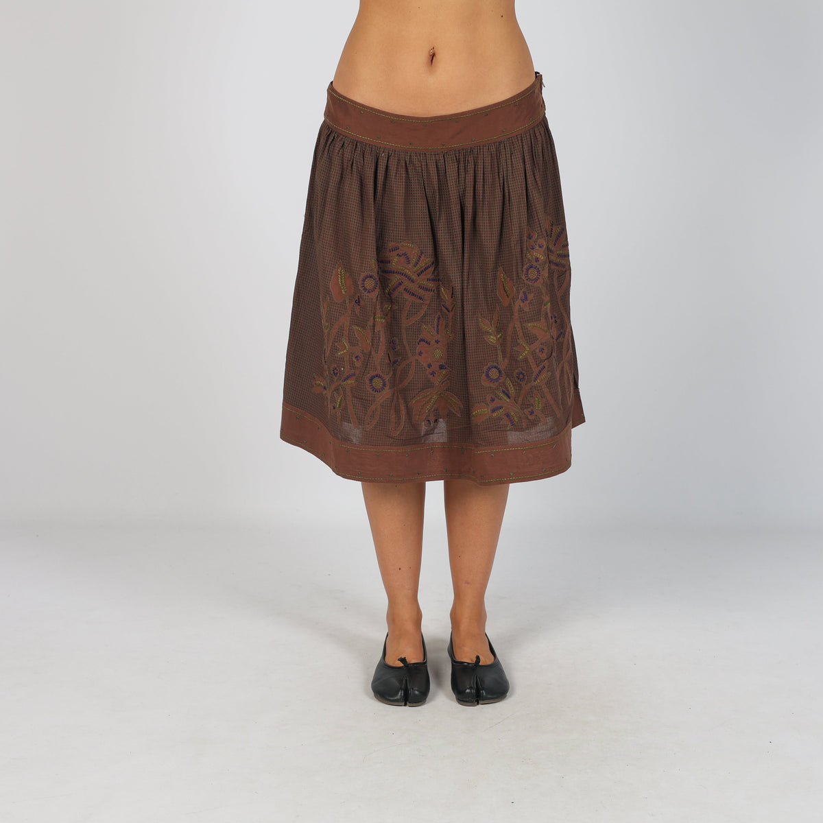 Brown Y2K Etam Woven Midi Skirt (S)