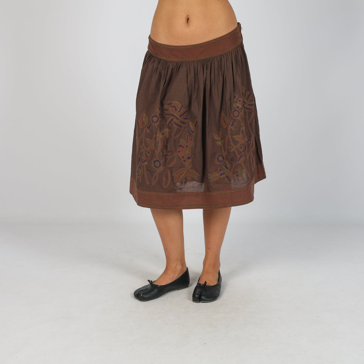 Brown Y2K Etam Woven Midi Skirt (S)