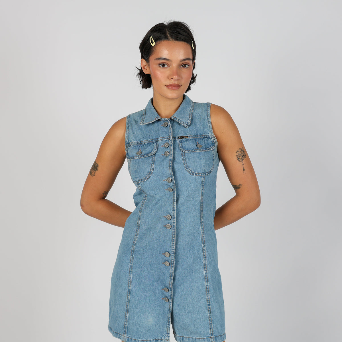 Light Blue Y2K X-Cape Denim Mini Dress (S)