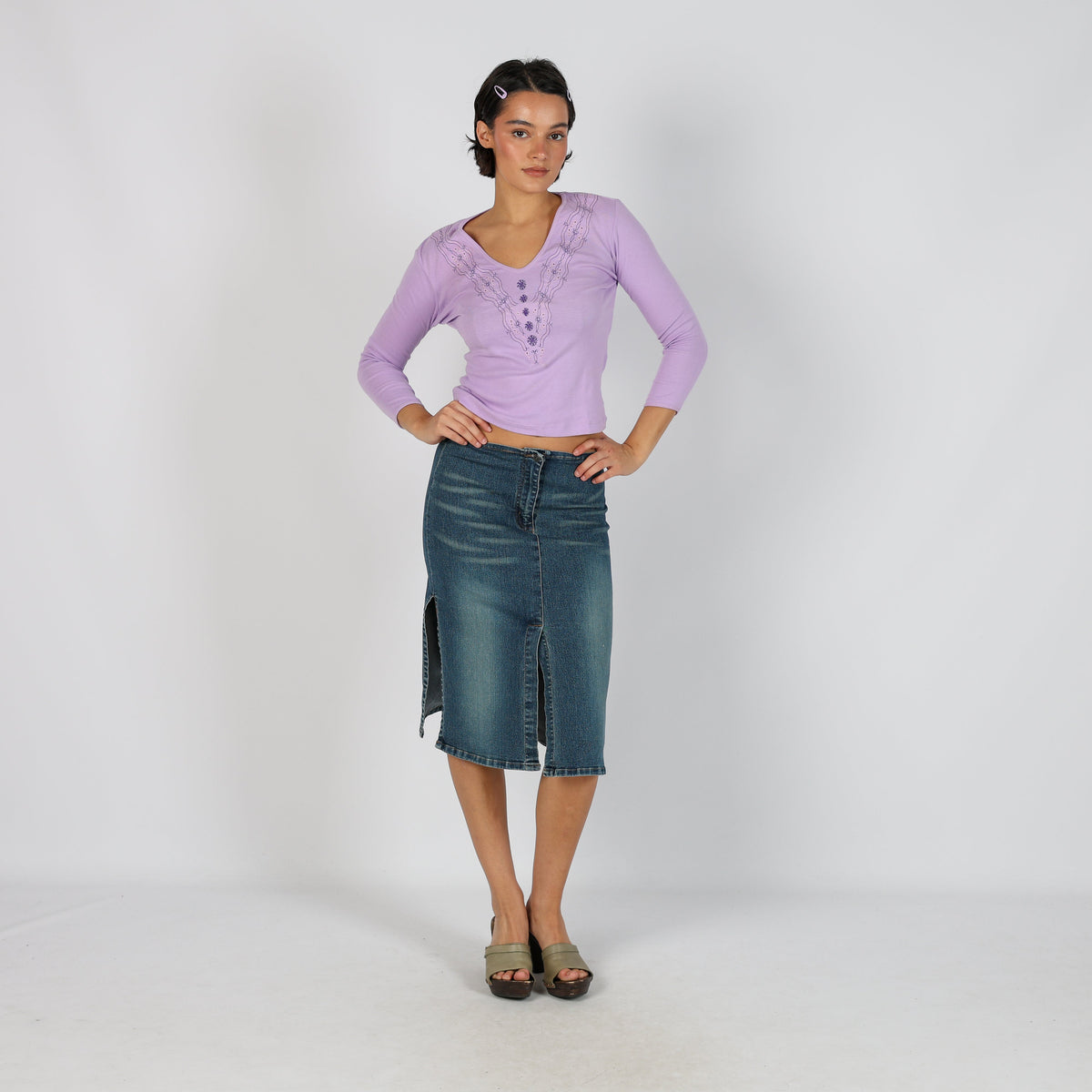 Blue Y2K Denim Midi Skirt (XS)