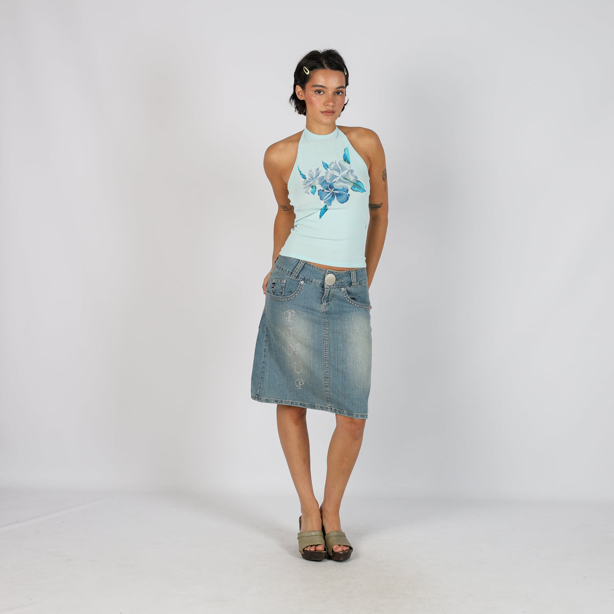 Blue Y2K Miss Sexy Denim Midi Skirt (S)