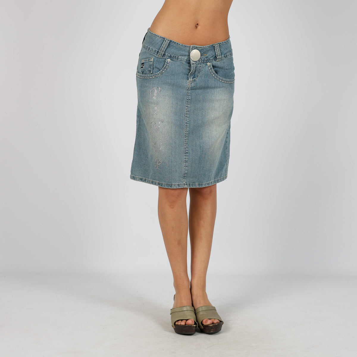 Blue Y2K Miss Sexy Denim Midi Skirt (S)