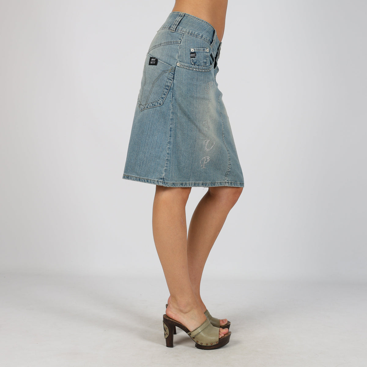 Blue Y2K Miss Sexy Denim Midi Skirt (S)