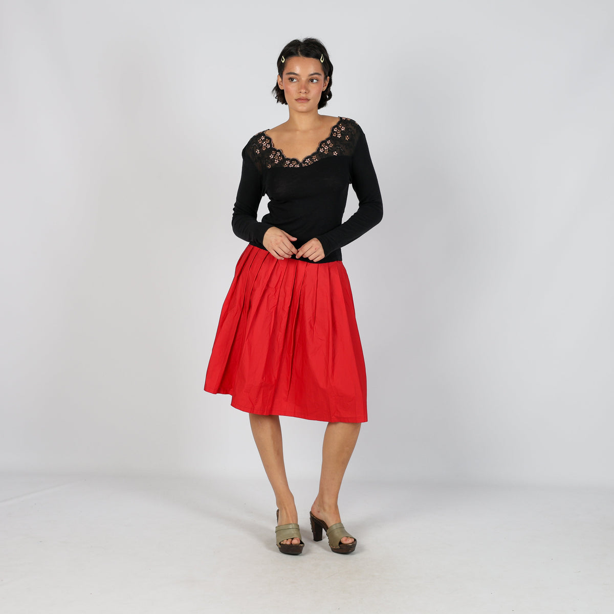 Red Y2K Moncler Woven Midi Skirt (XS)