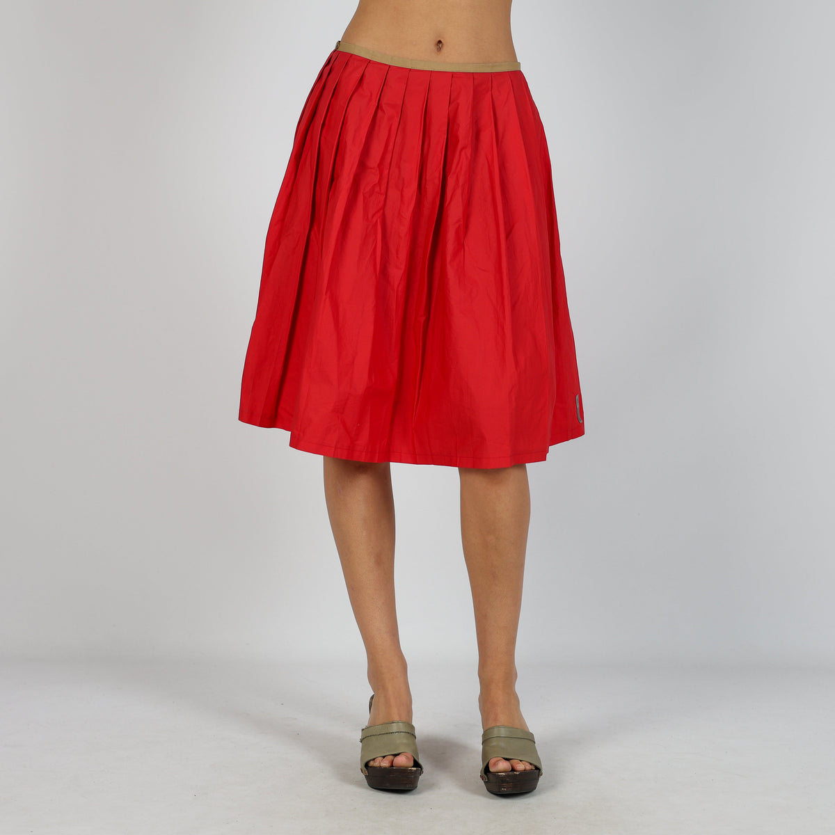 Red Y2K Moncler Woven Midi Skirt (XS)