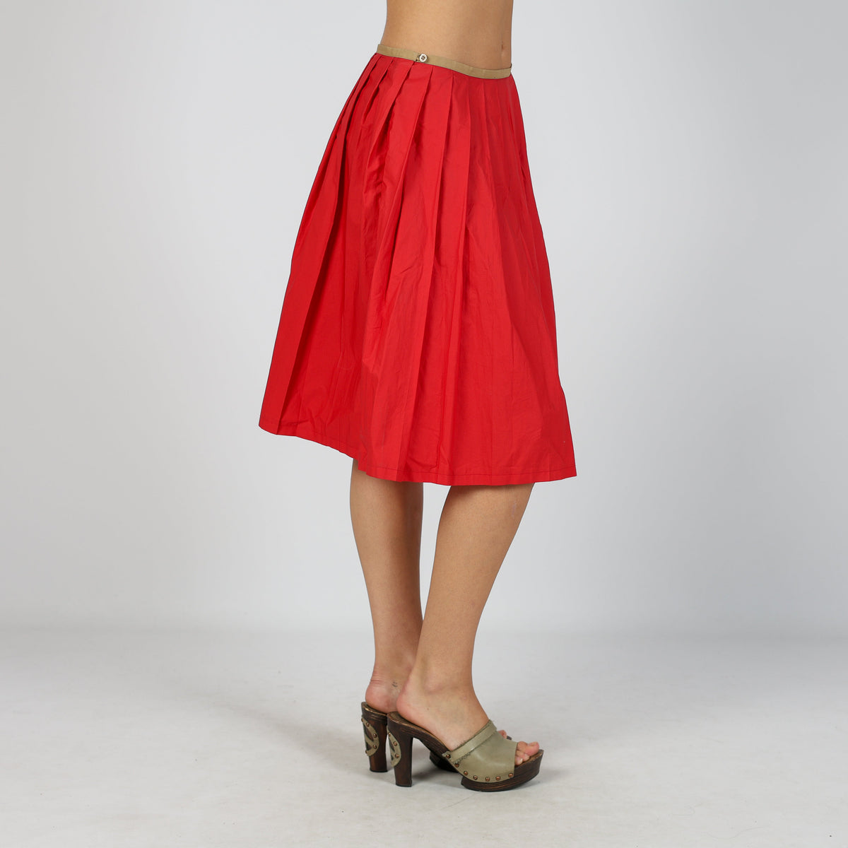Red Y2K Moncler Woven Midi Skirt (XS)