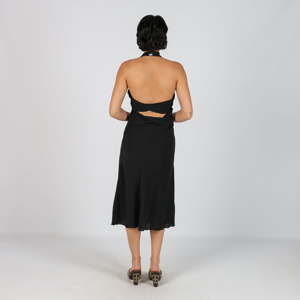 Black Y2K Made in Italy Woven Midi Dress semi sheer (S)