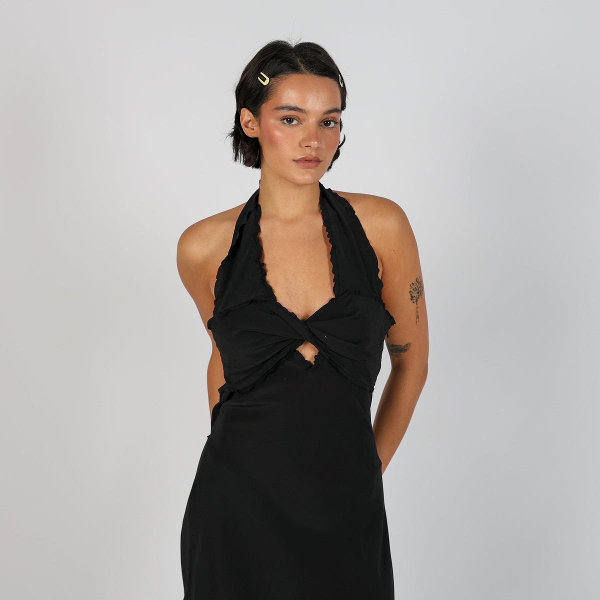 Black Y2K Made in Italy Woven Midi Dress semi sheer (S)