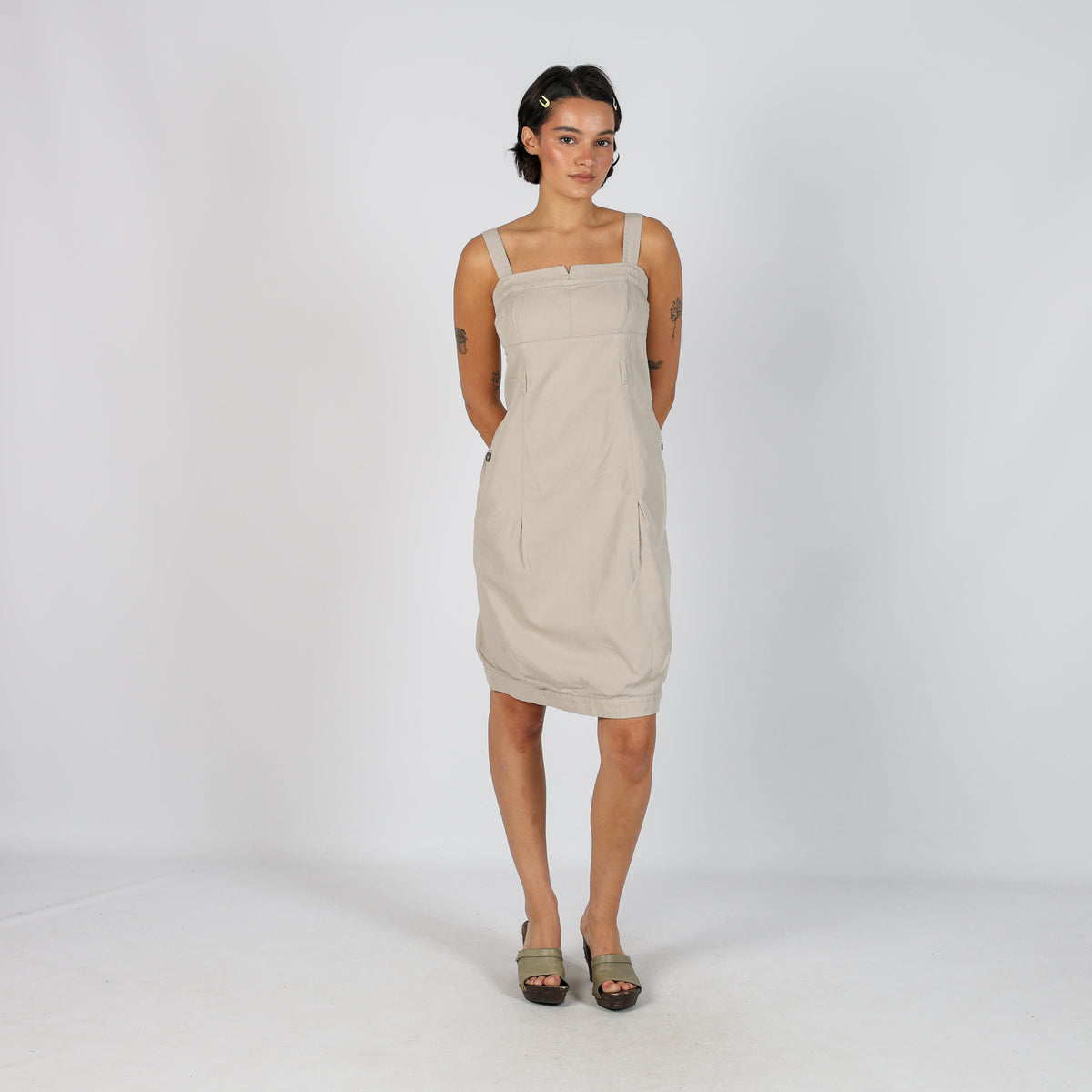 Beige Y2K Max Mara Denim Midi Dress (M)