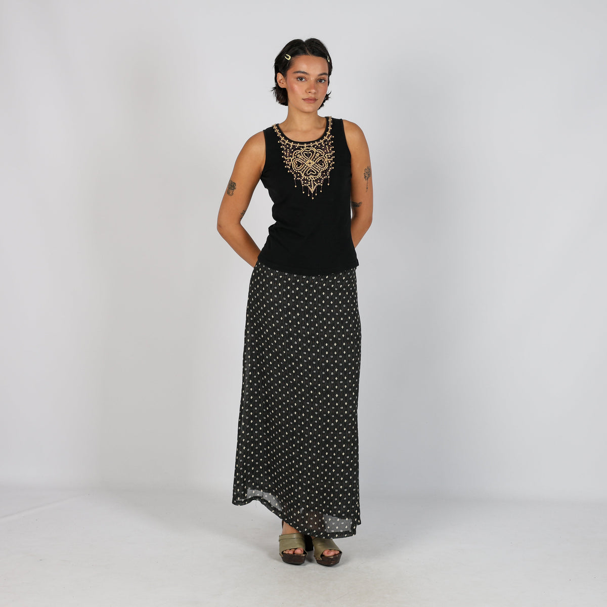 Charcoal Grey Y2K Woven Maxi Skirt (M)