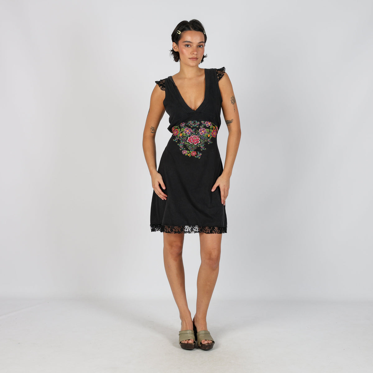 Black Y2K Desigual Woven Mini Dress (M)