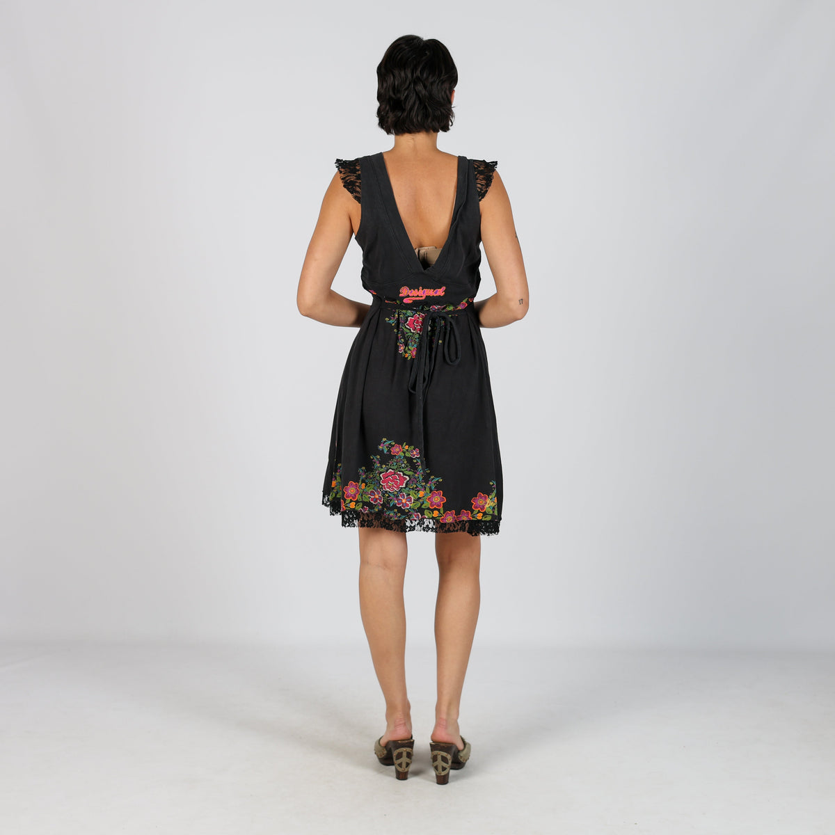 Black Y2K Desigual Woven Mini Dress (M)