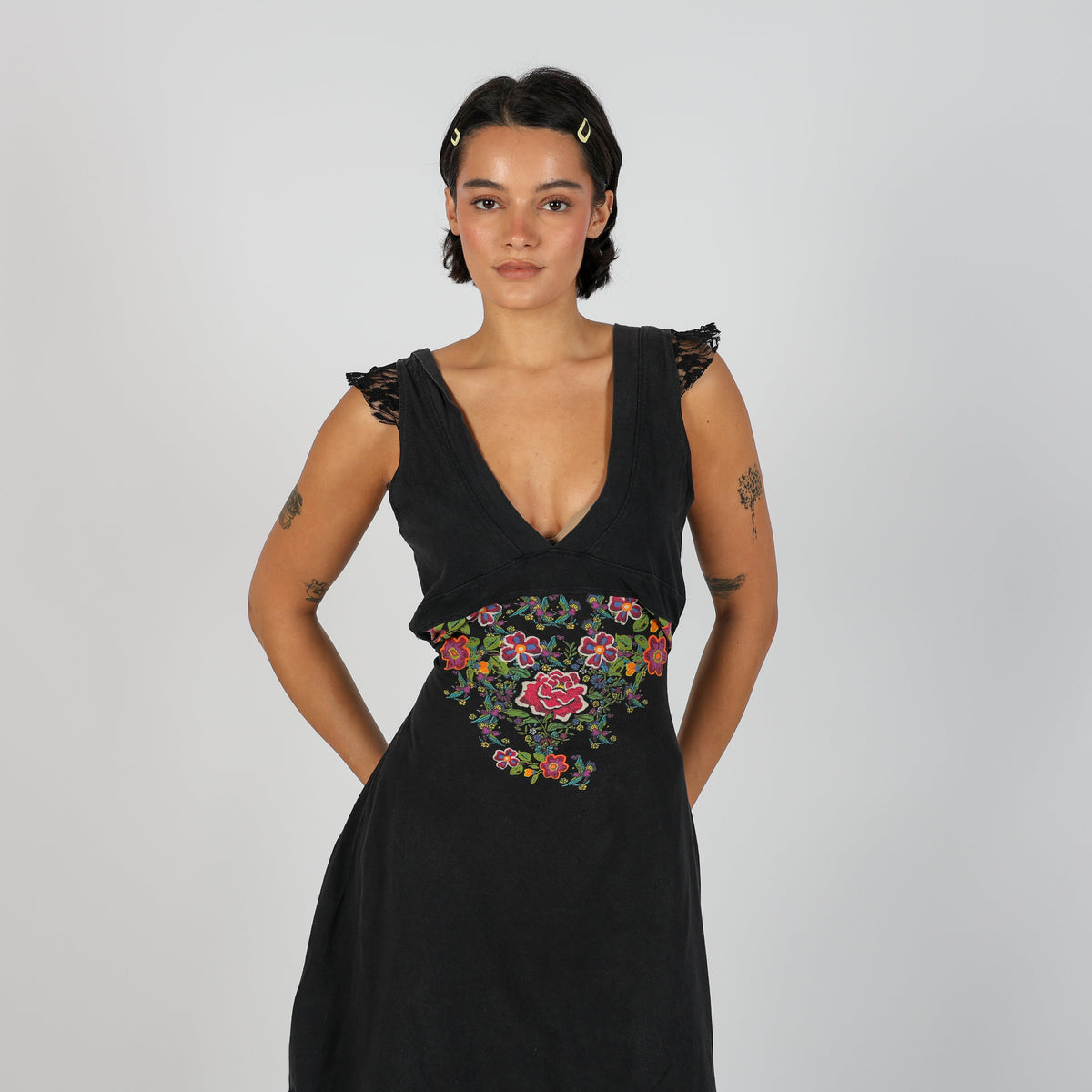 Black Y2K Desigual Woven Mini Dress (M)