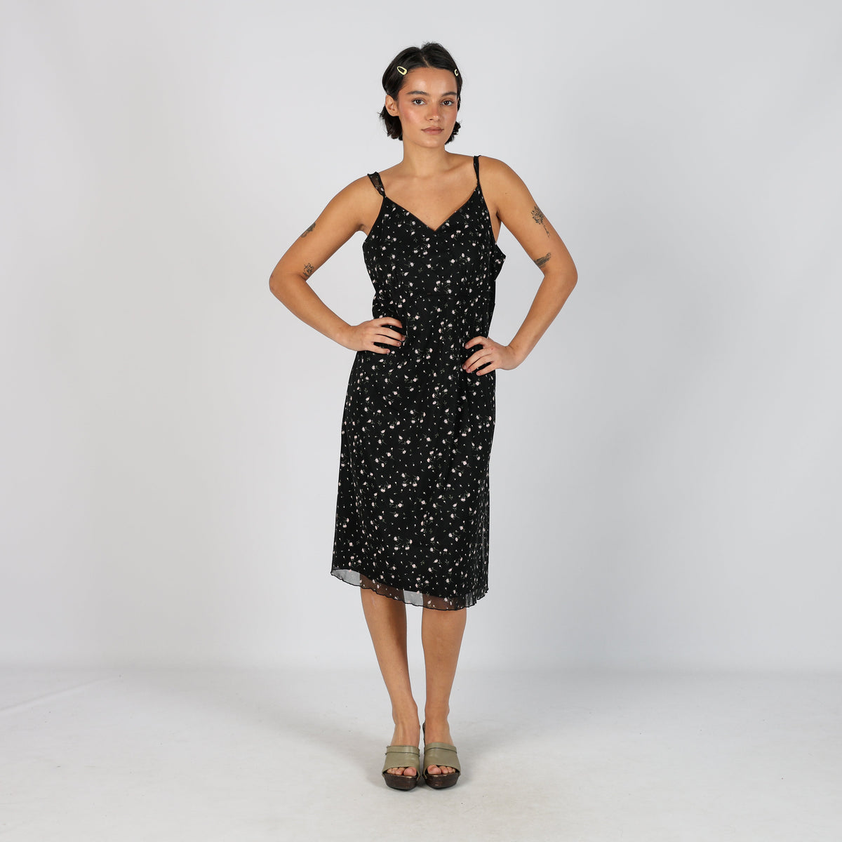 Black Y2K Rainbow Woven Midi Dress (L)