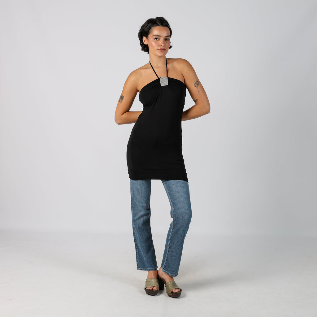 Black Y2K Artigli Woven Mini Dress (S)