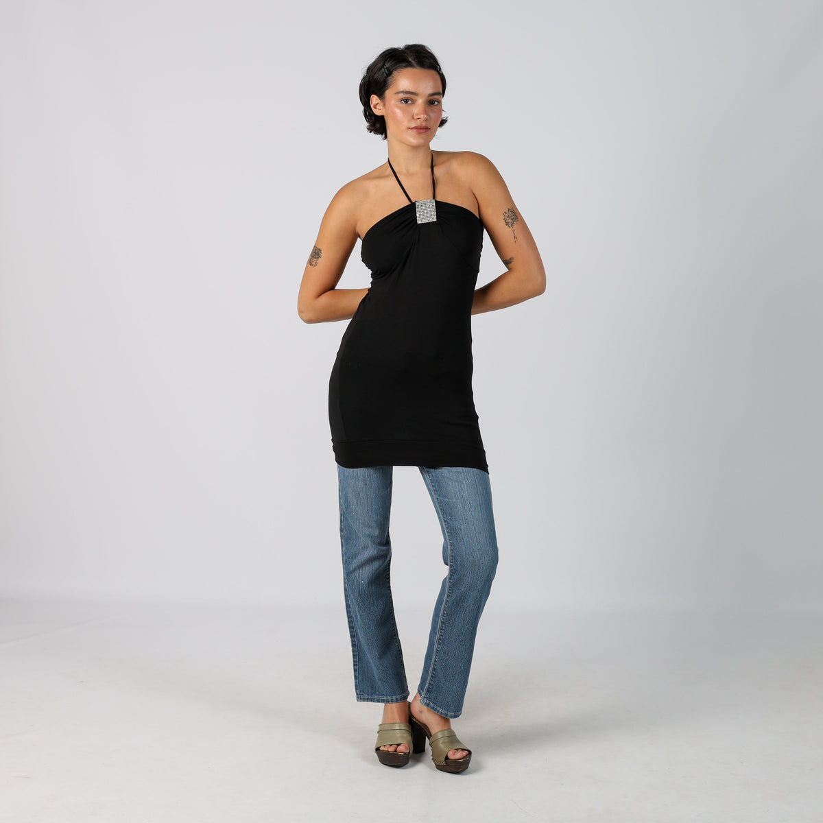 Black Y2K Artigli Woven Mini Dress (S)