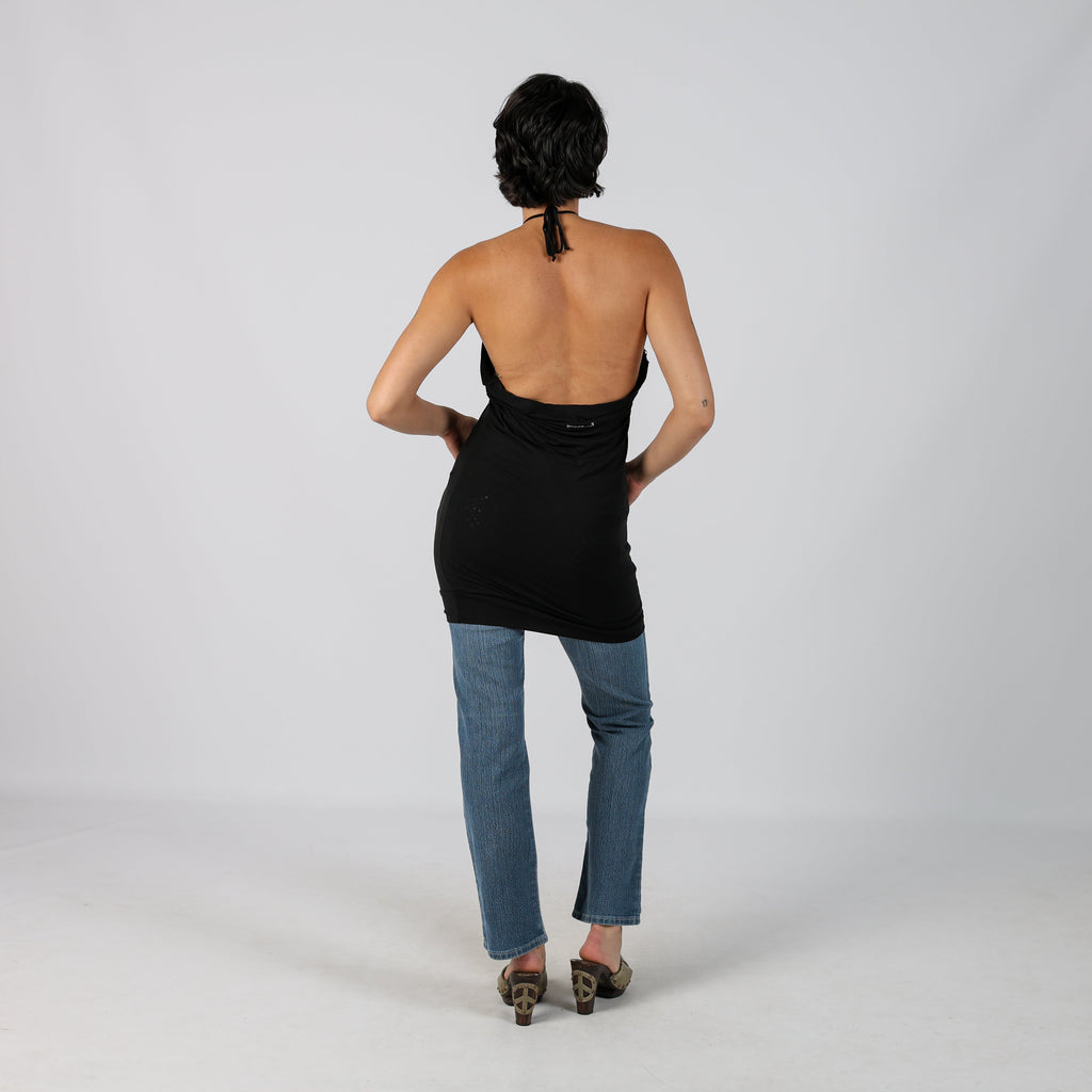 Black Y2K Artigli Woven Mini Dress (S)