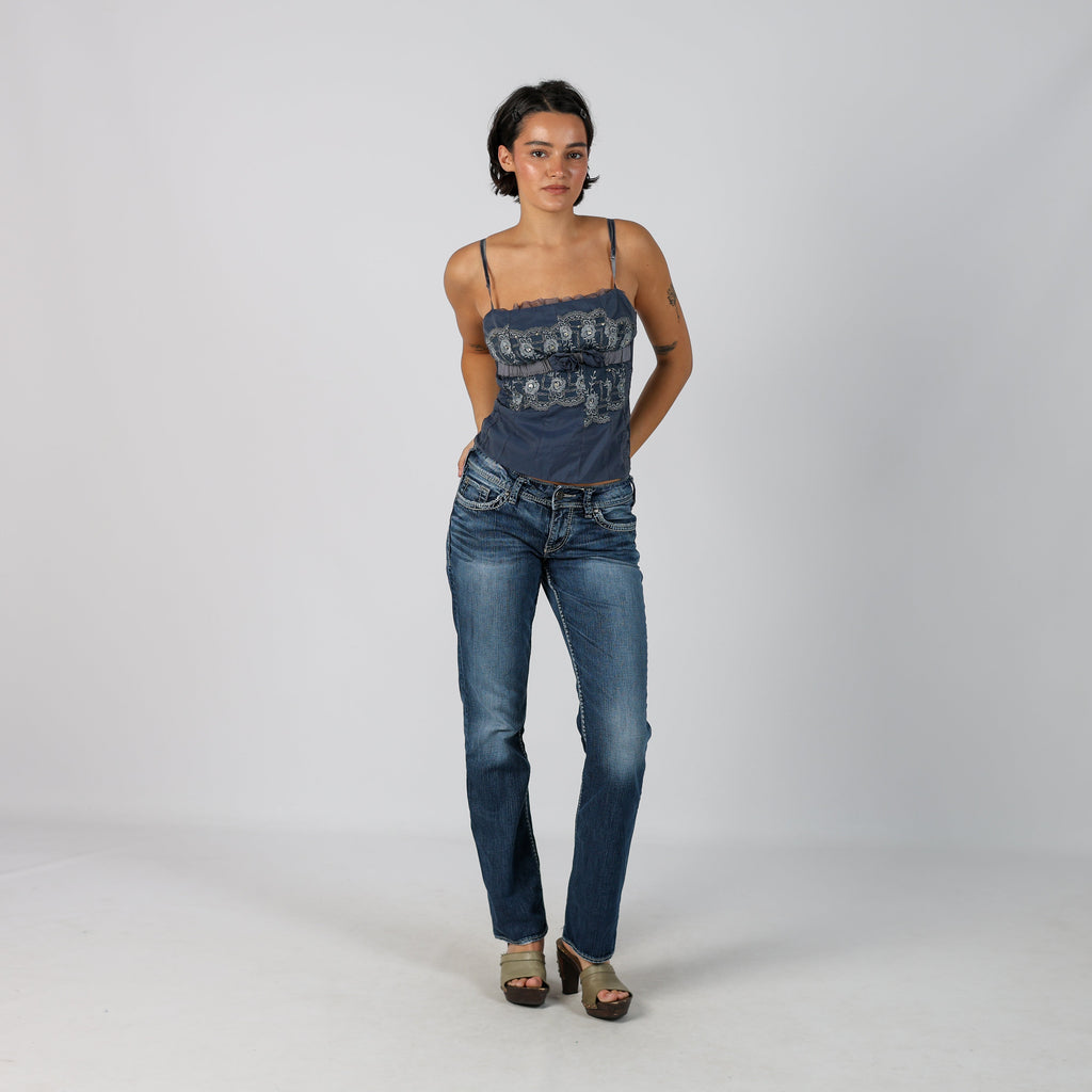 Blue Y2K Silver Bootcut Jeans (M)