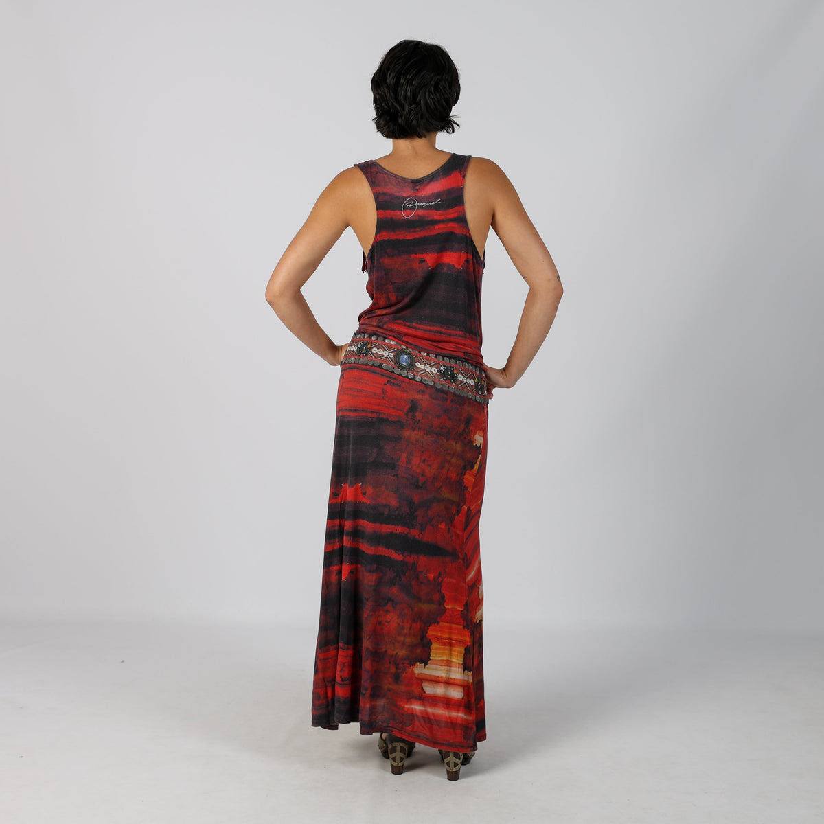 Red Y2K Desigual Woven Maxi Dress (M)