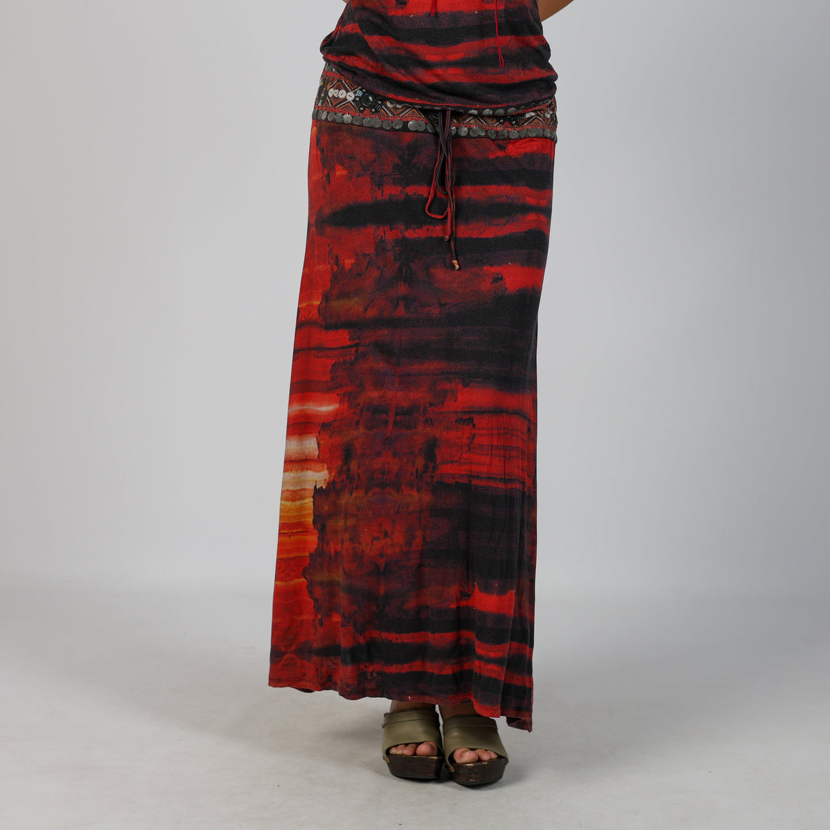 Red Y2K Desigual Woven Maxi Dress (M)