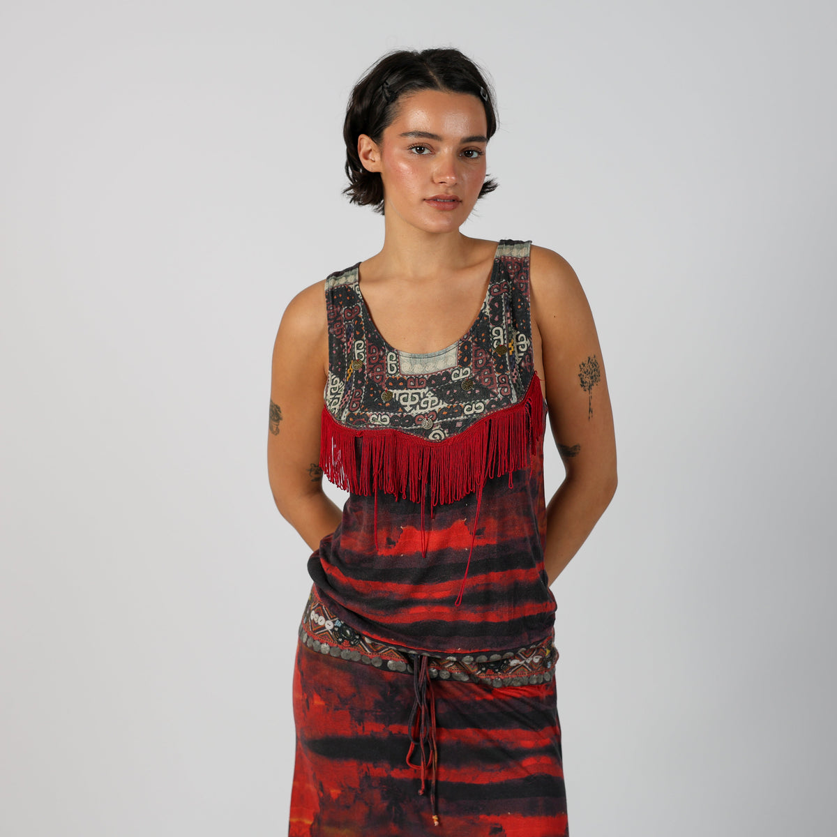 Red Y2K Desigual Woven Maxi Dress (M)