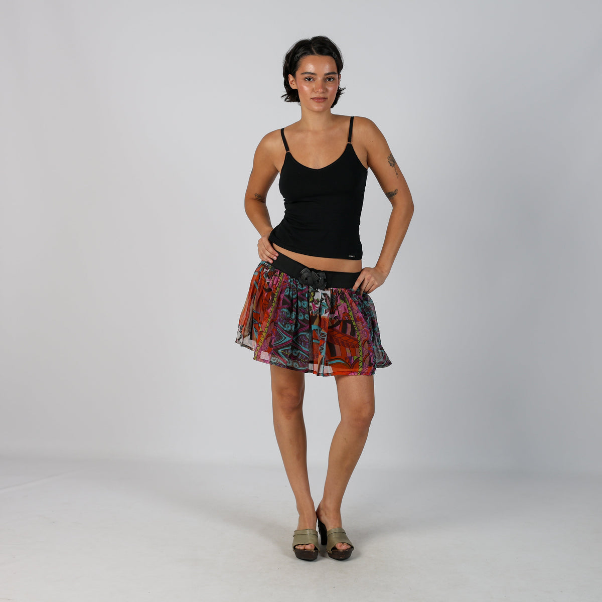 Multicoloured Y2K Woven Mini Skirt (S)
