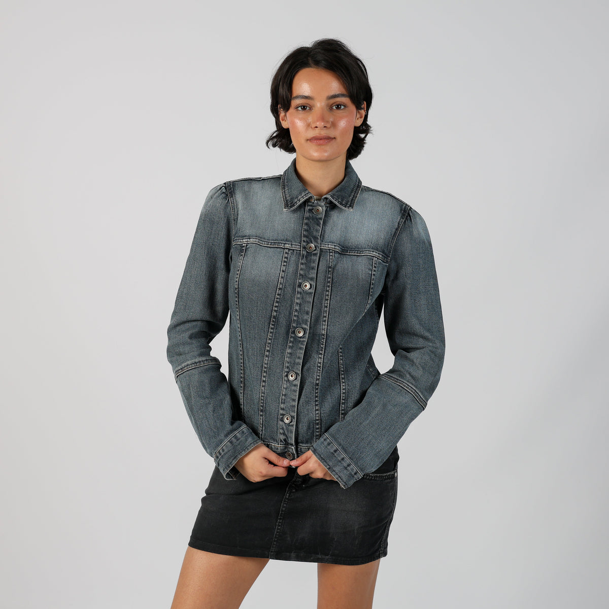 Grey Y2K United Colors of Benetton Denim Jacket (M)