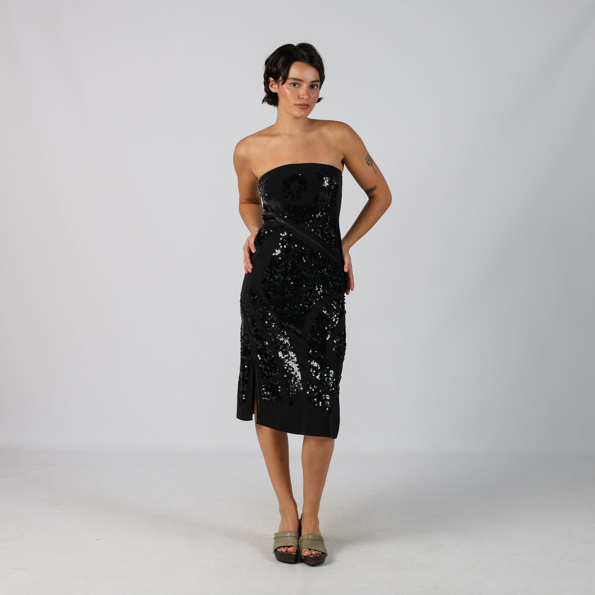 Black Y2K Evening Extyn Woven Midi Dress (XS)