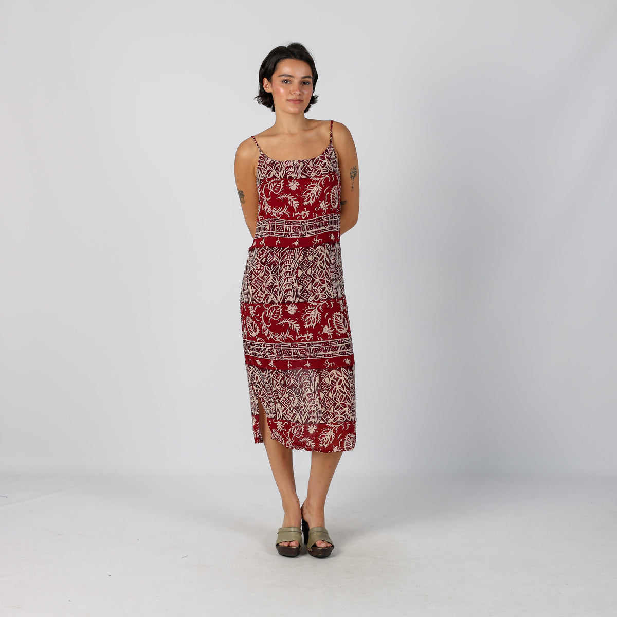 Burgundy Red Y2K Woven Midi Dress (M)