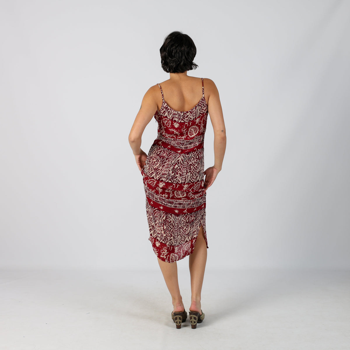 Burgundy Red Y2K Woven Midi Dress (M)