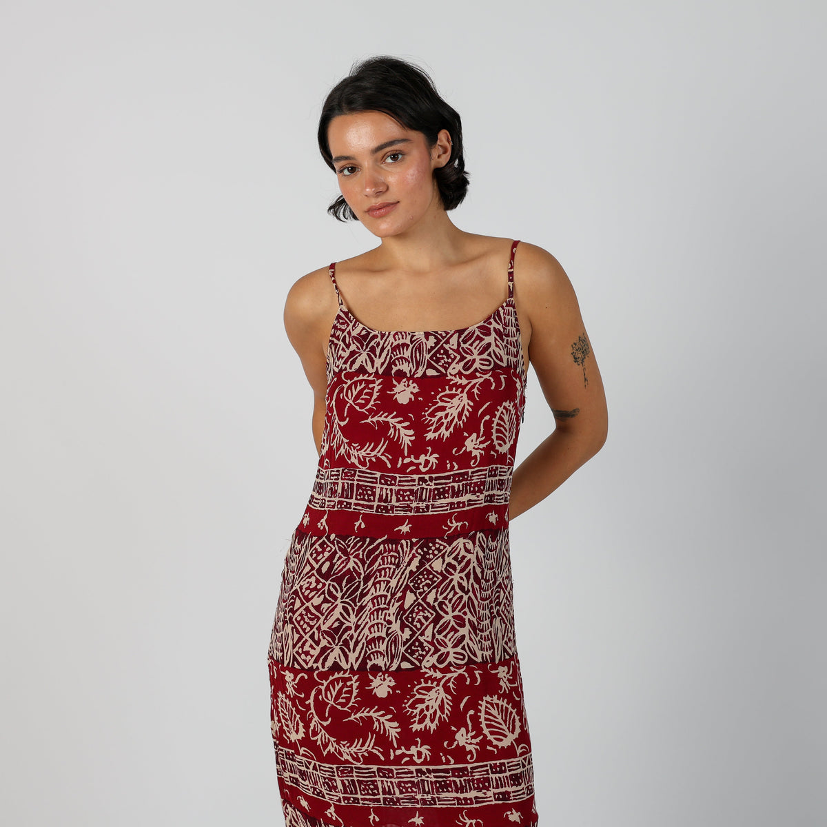 Burgundy Red Y2K Woven Midi Dress (M)