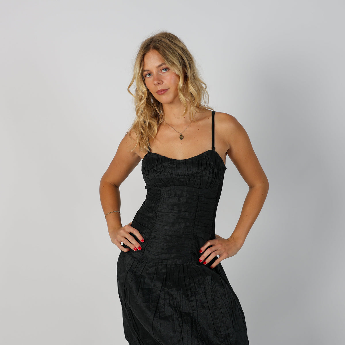 Black Y2K Made in Italy Woven Mini Dress (XS)