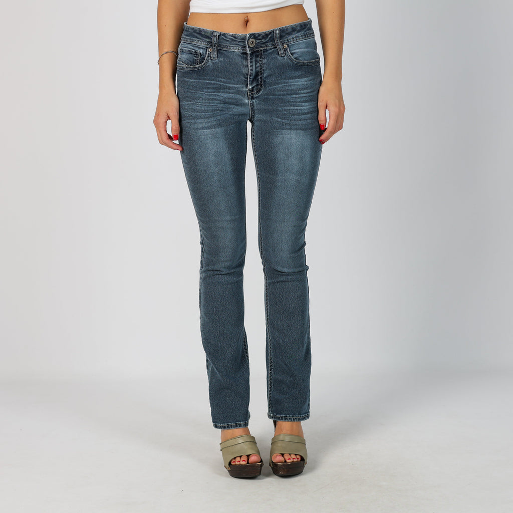 Blue Y2K Hydraulic Denim Bootcut Jeans (S)