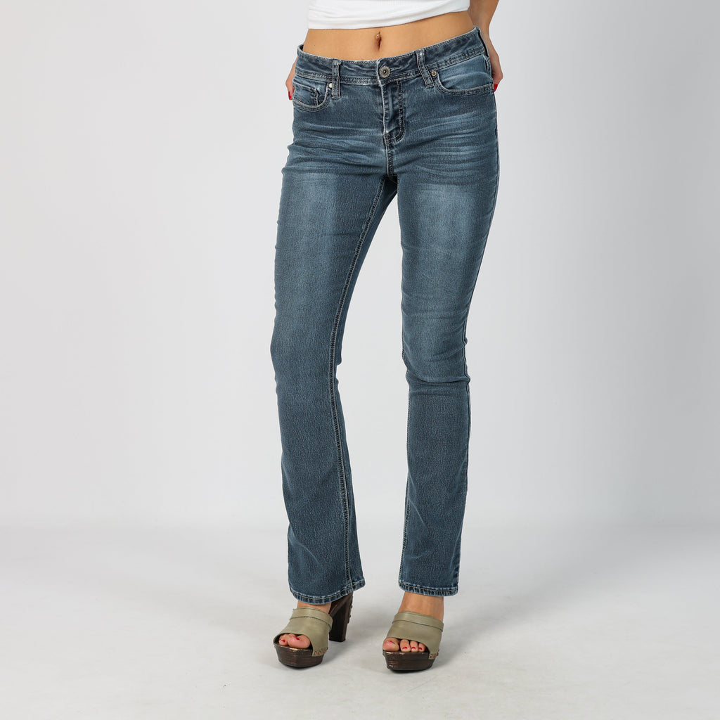 Blue Y2K Hydraulic Denim Bootcut Jeans (S)