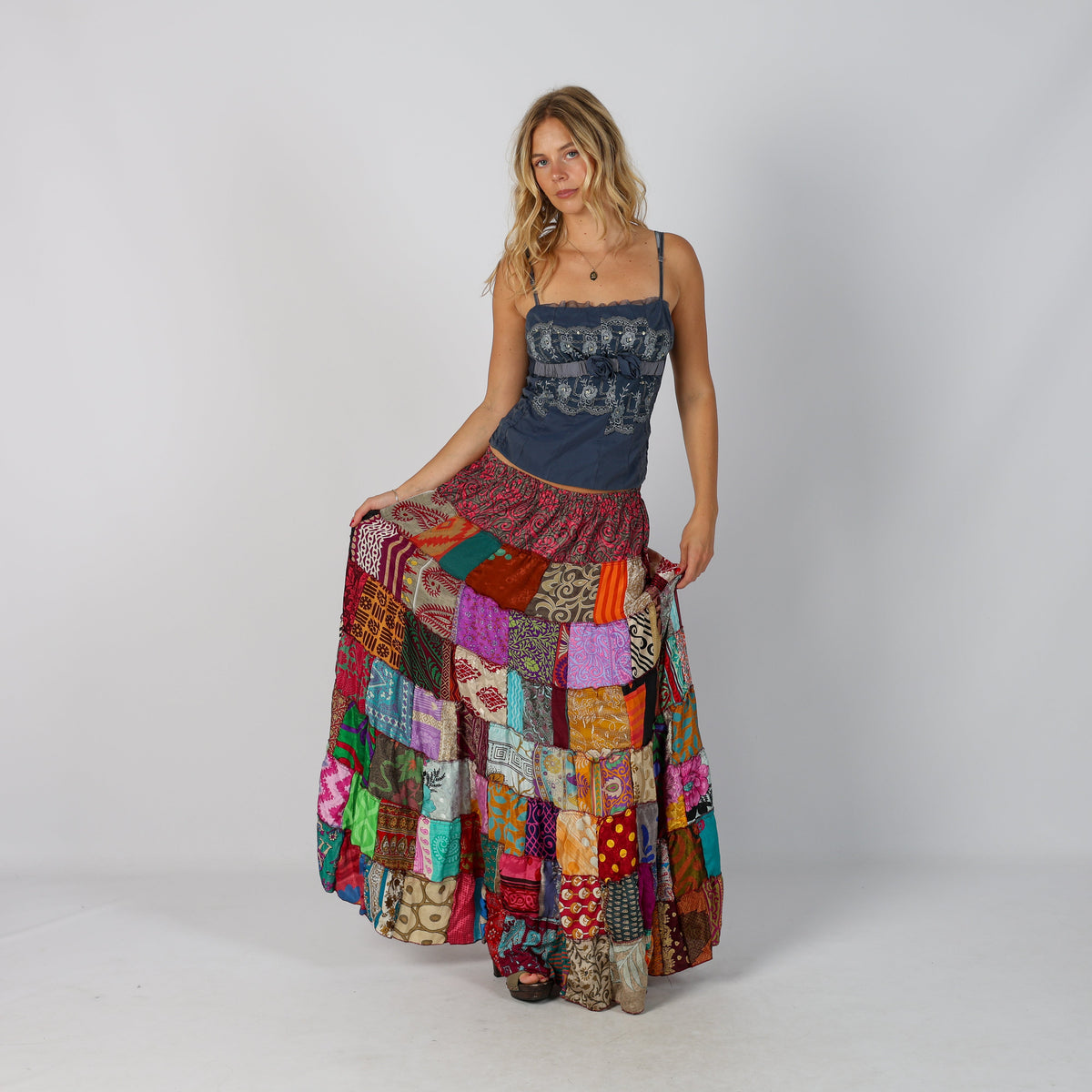 Multicoloured Y2K Woven Maxi Skirt (XXS)
