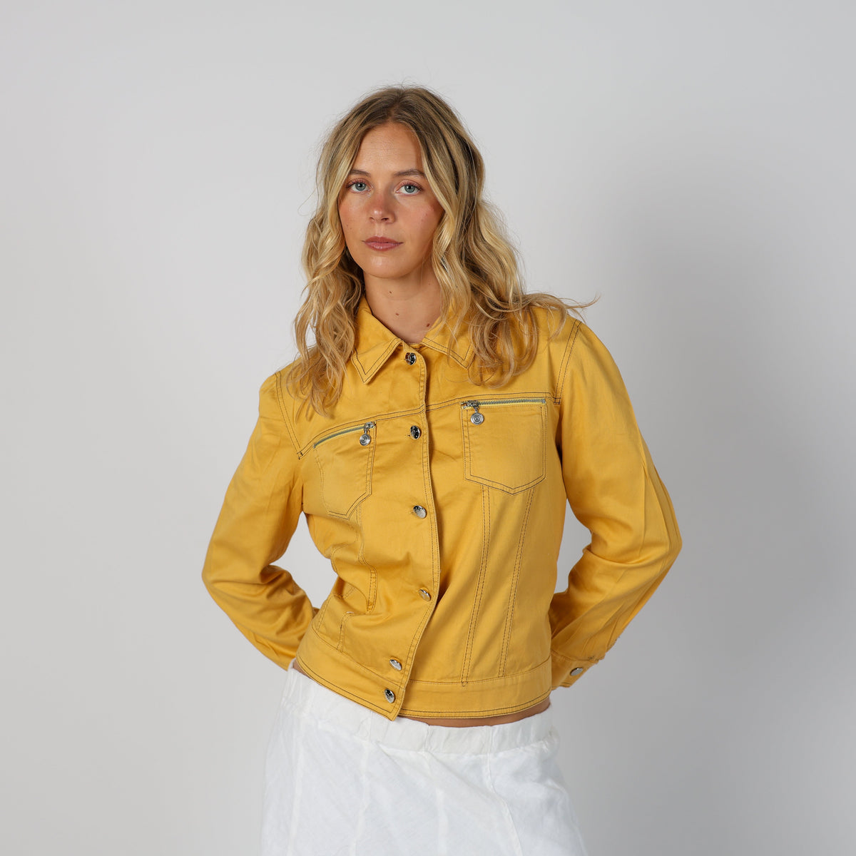 Mustard Yellow Y2K Made in Italy Casual Jacket (M)