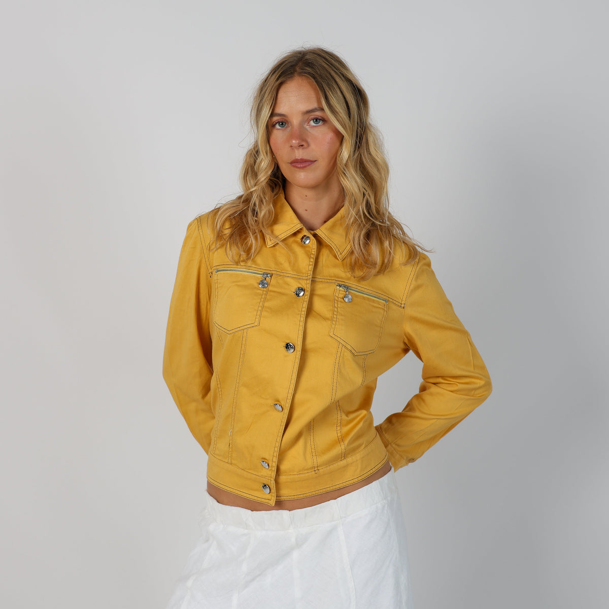 Mustard Yellow Y2K Made in Italy Casual Jacket (M)