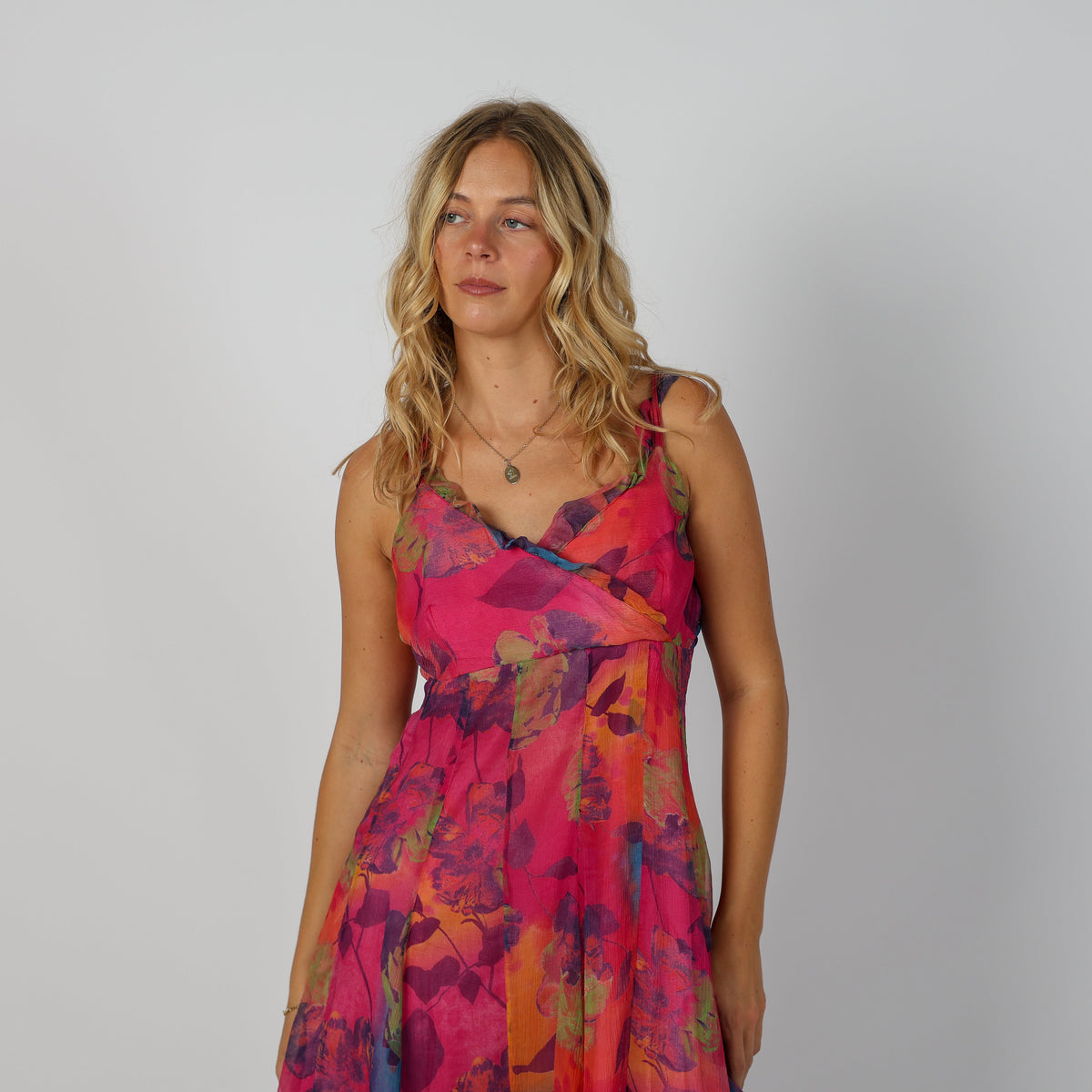 Multicoloured Y2K Woven Midi Dress (M)