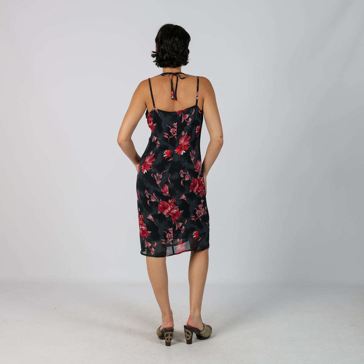 Black Y2K Made in Italy Woven Midi Dress (M)