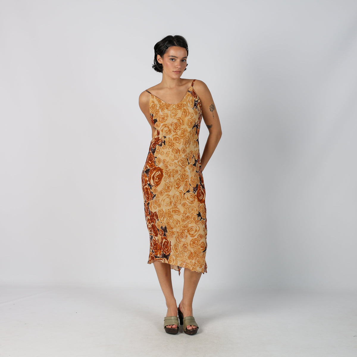 Tan Y2K Woven Midi Dress (M)